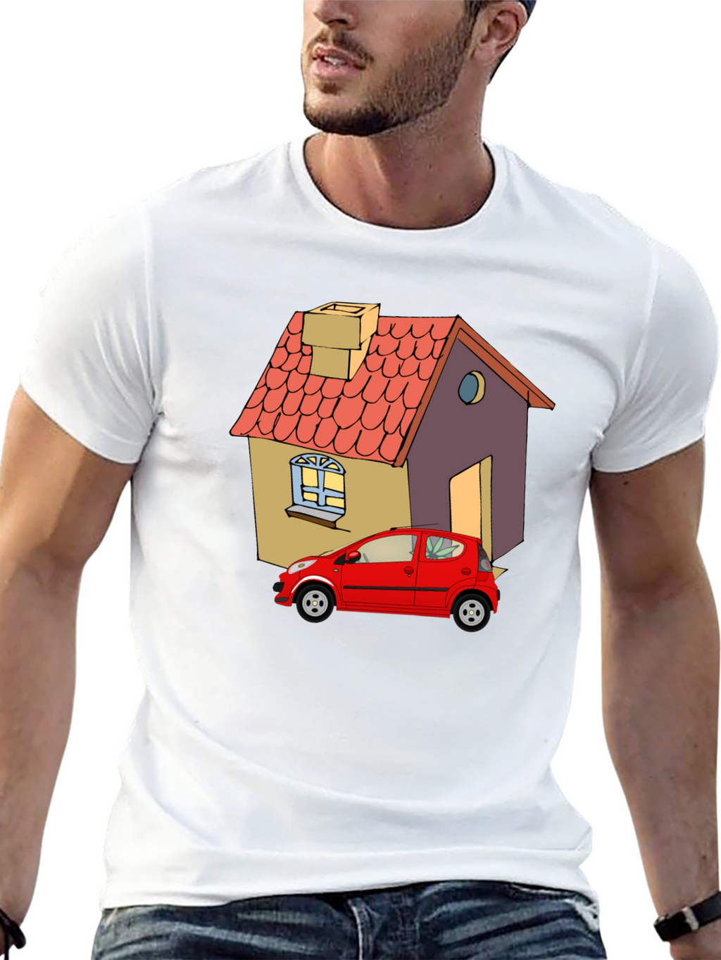 Cartoon House & Car Graphic Tee