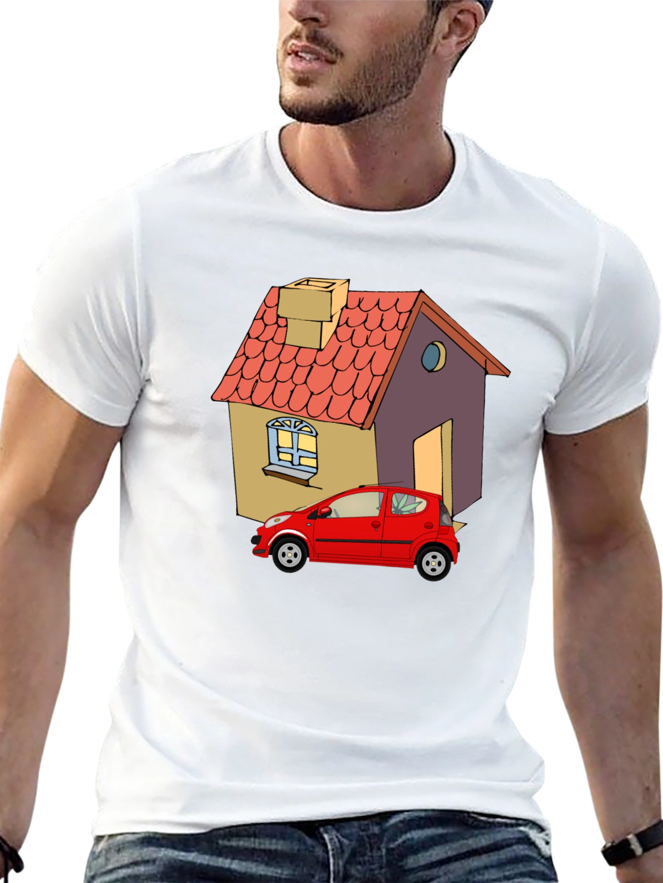 Cartoon House & Car Graphic Tee