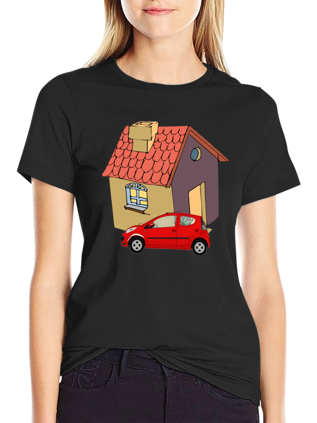 Cartoon House & Car Graphic Tee
