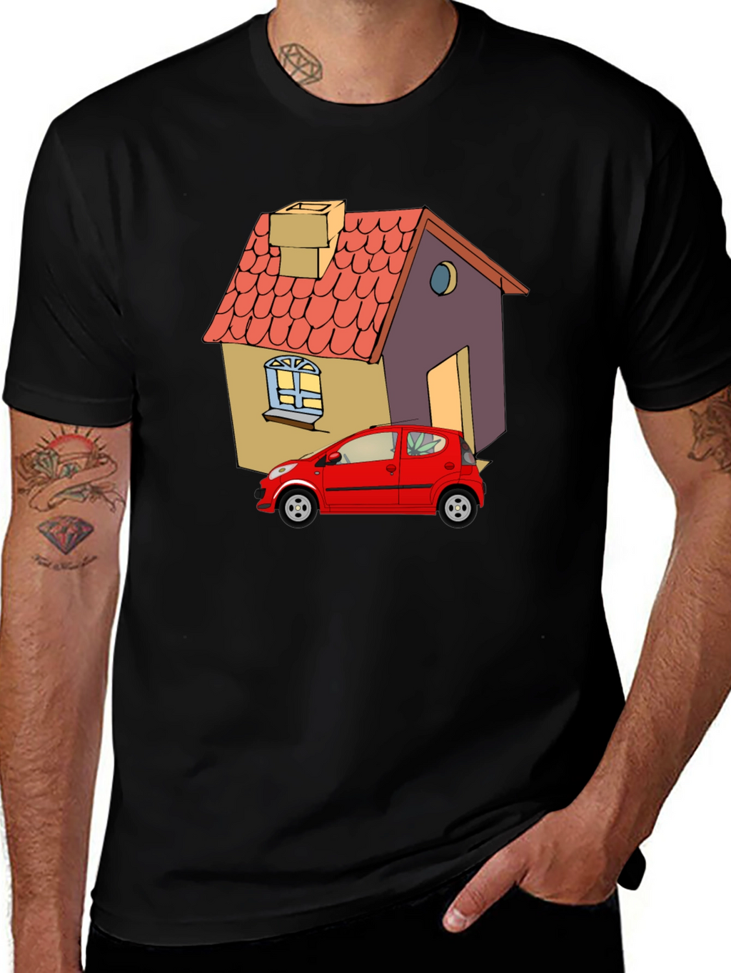Cartoon House & Car Graphic Tee