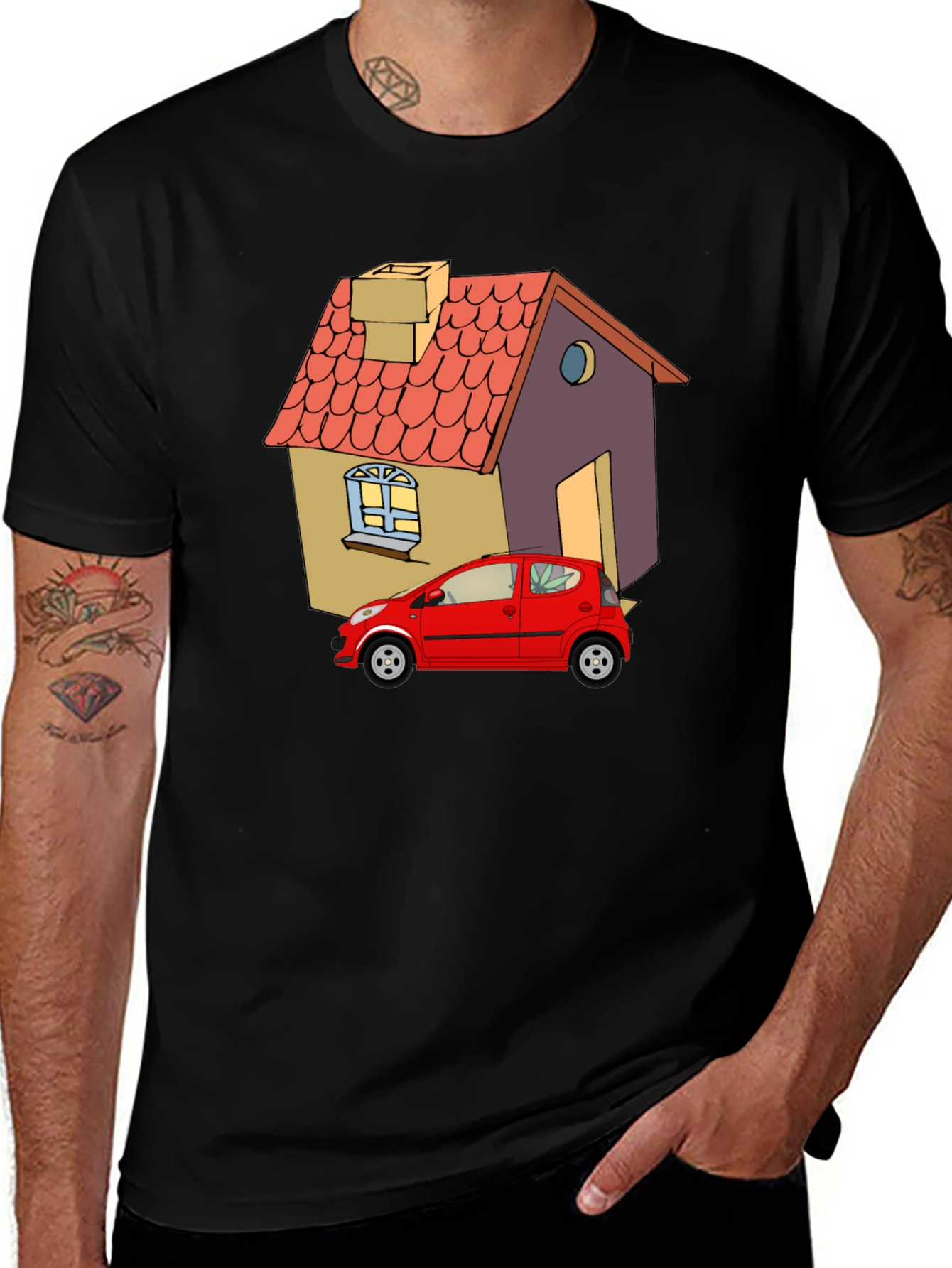Cartoon House & Car Graphic Tee