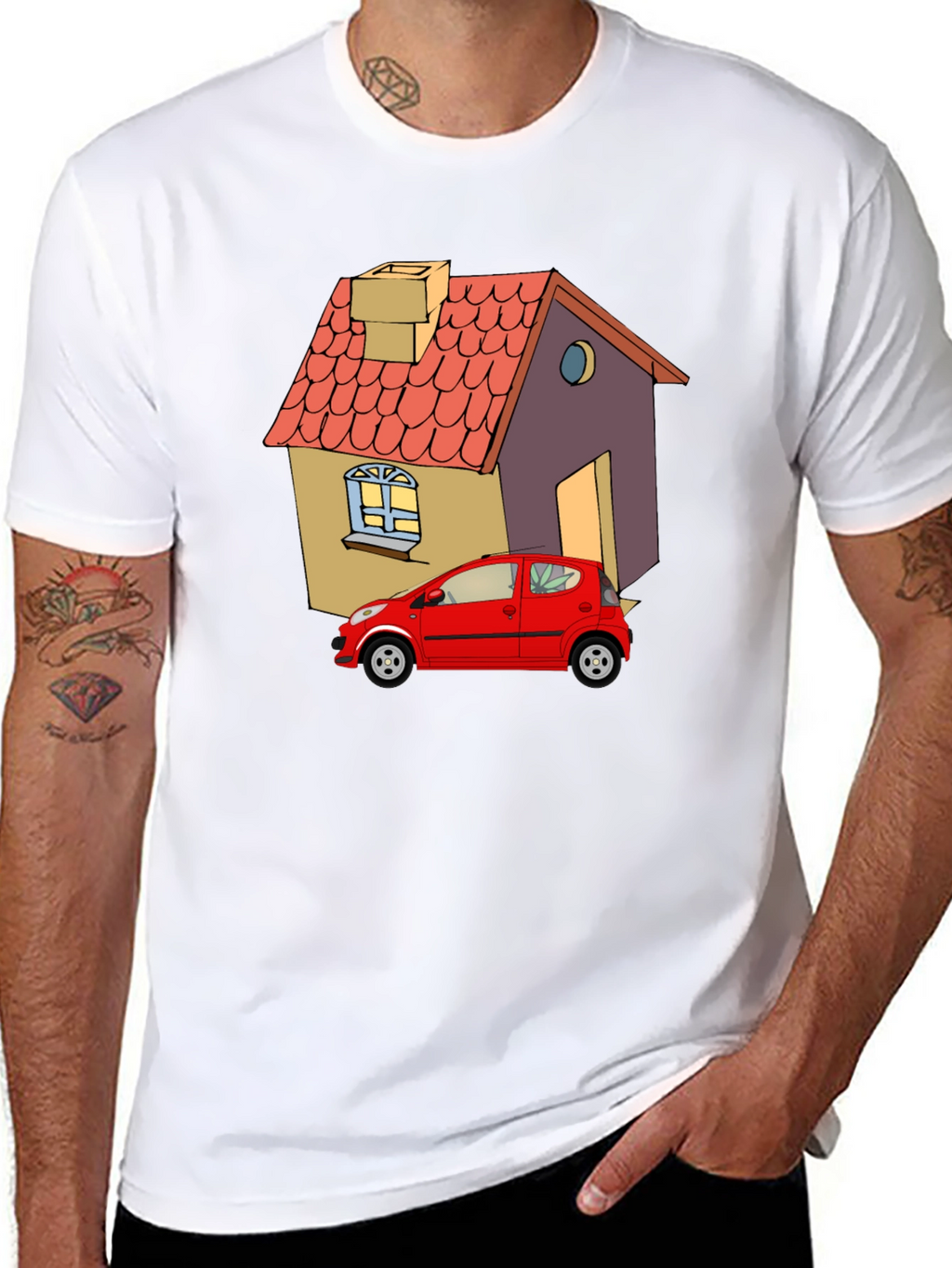 Cartoon House & Car Graphic Tee