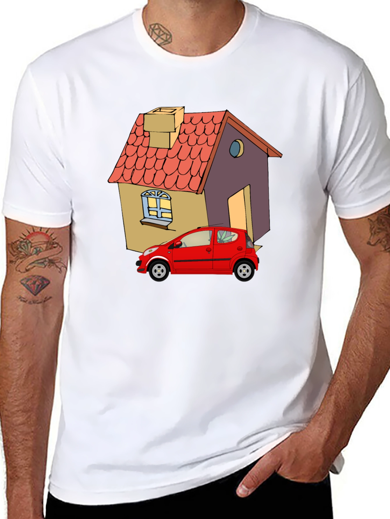Cartoon House & Car Graphic Tee