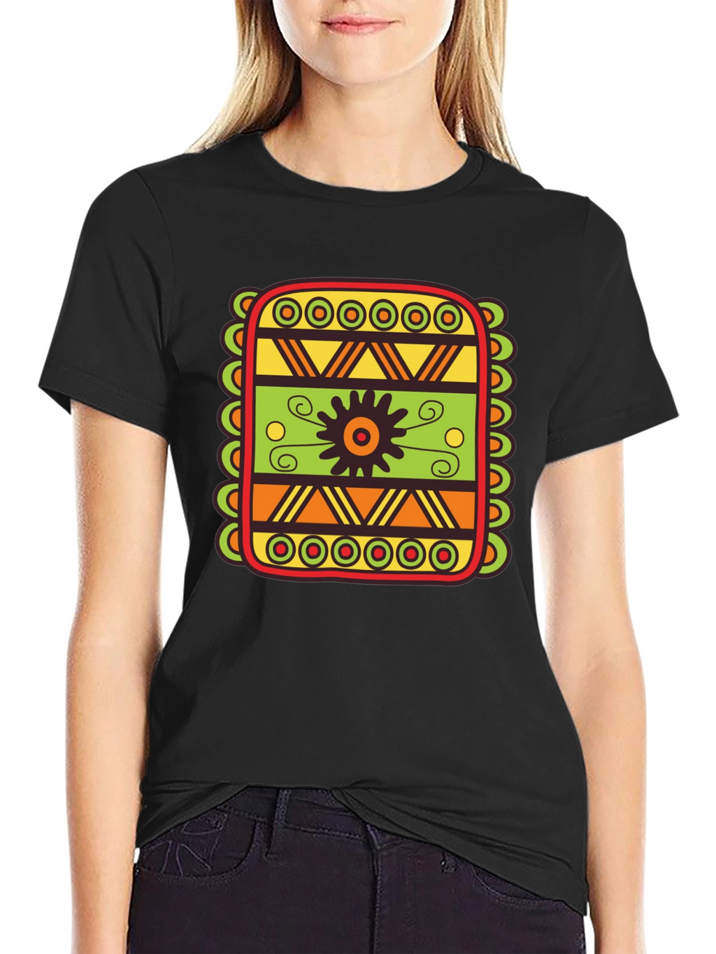 Tribal Pattern Graphic Black T-Shirt