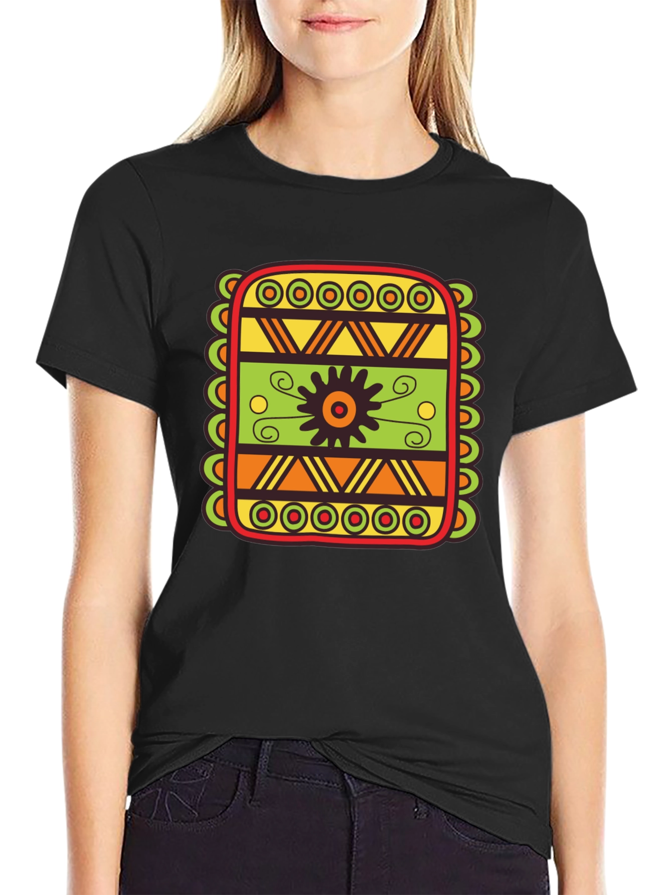 Tribal Pattern Graphic Black T-Shirt