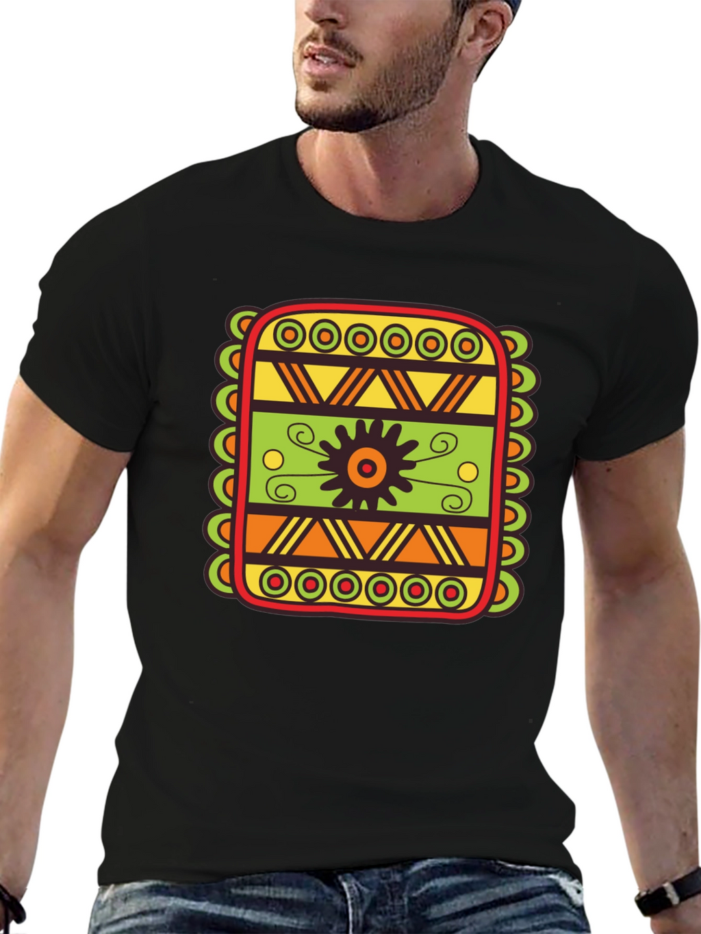 Tribal Pattern Graphic Black T-Shirt