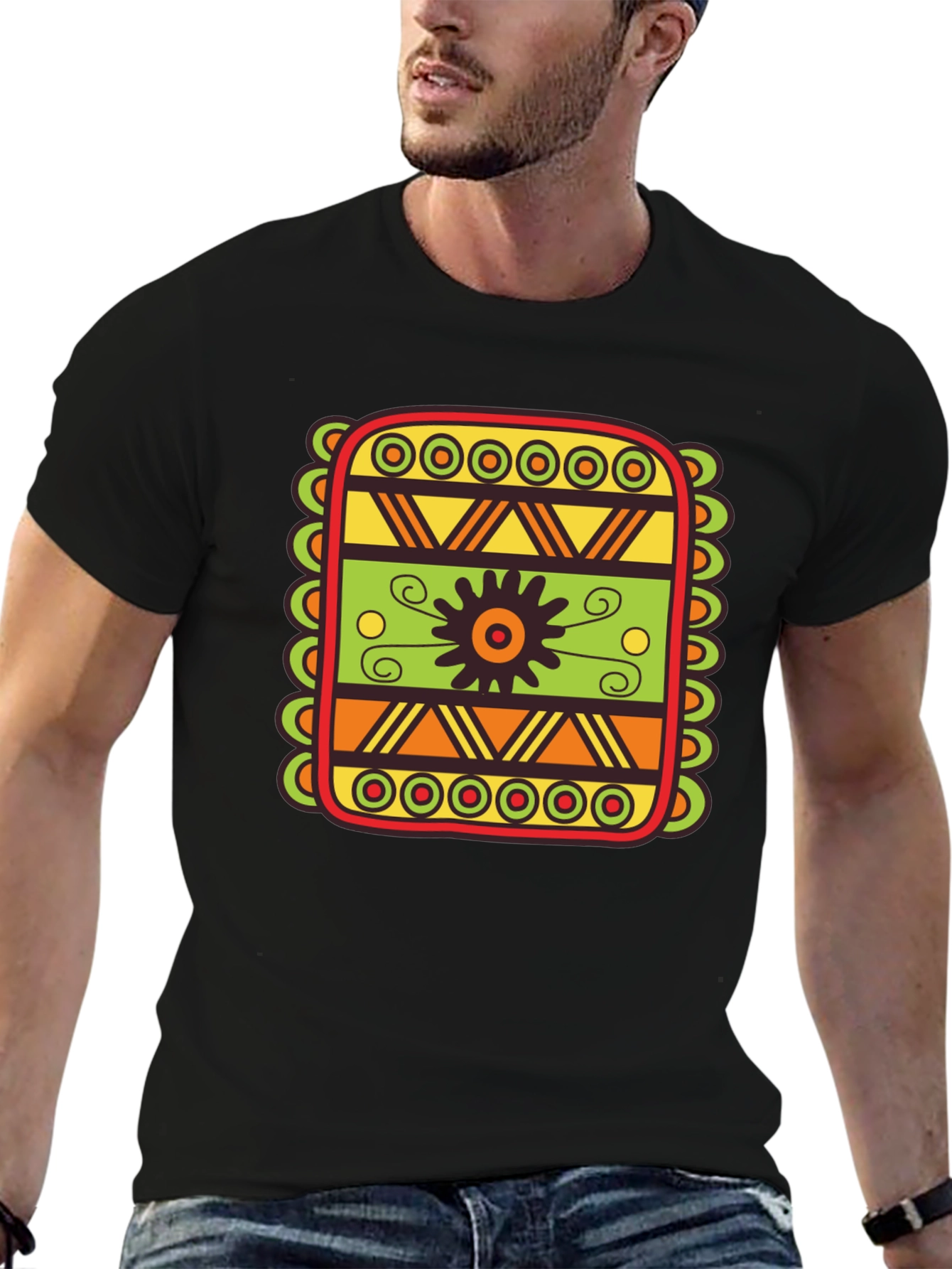 Tribal Pattern Graphic Black T-Shirt