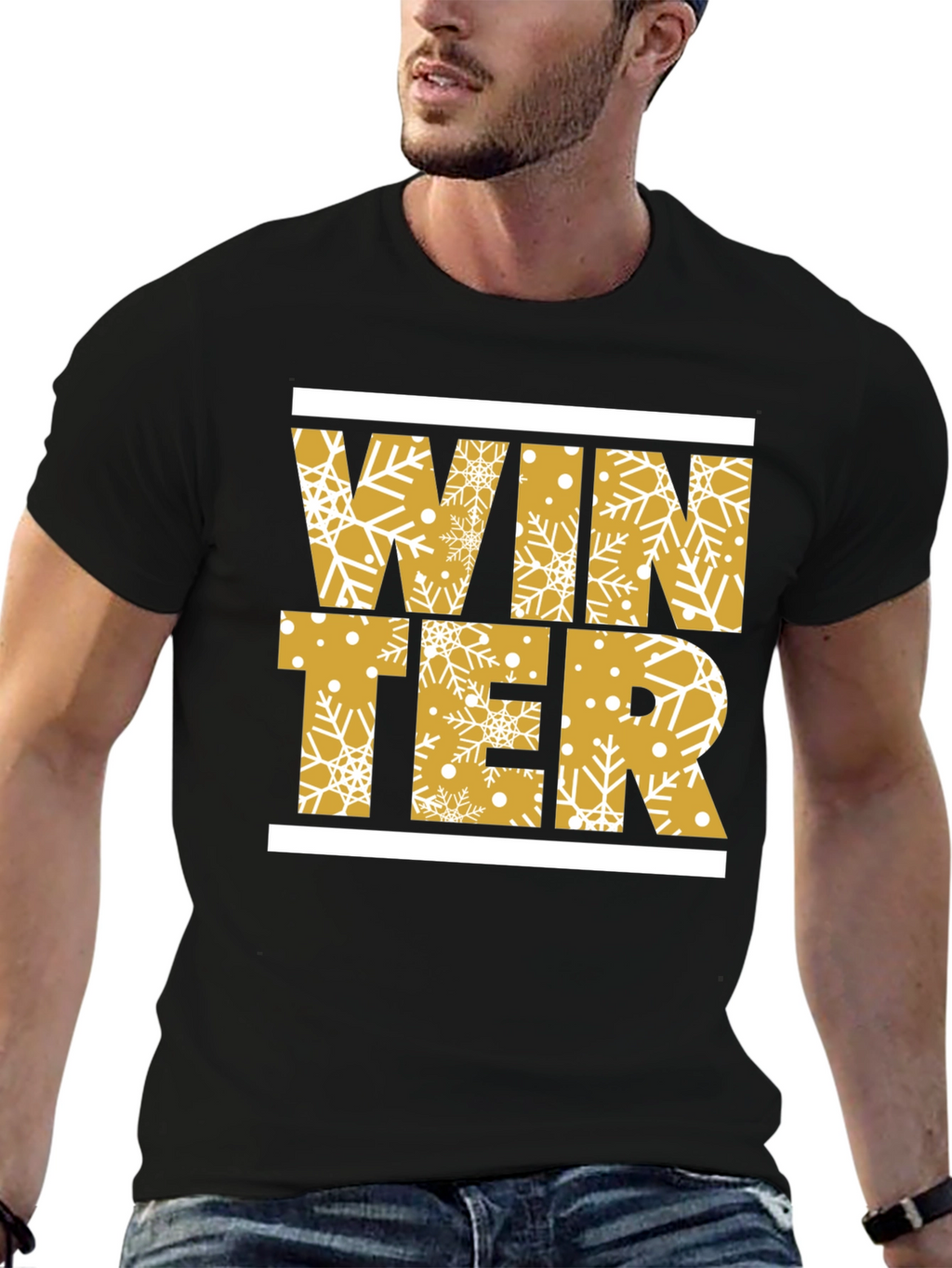 Winter Snowflake Graphic Print Black T-Shirt