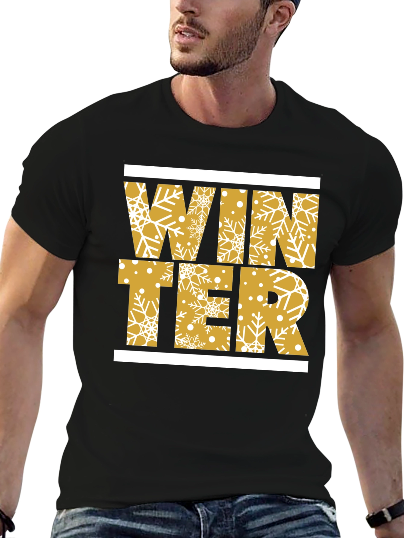Winter Snowflake Graphic Print Black T-Shirt