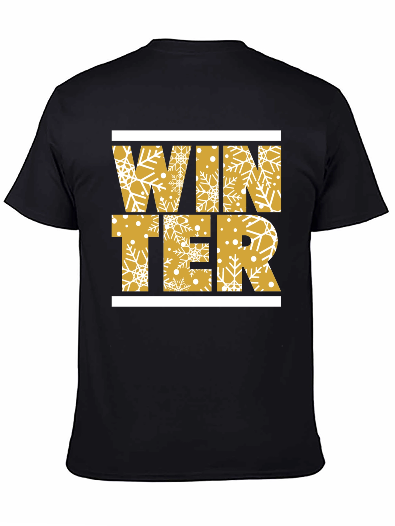 Winter Snowflake Graphic Print Black T-Shirt