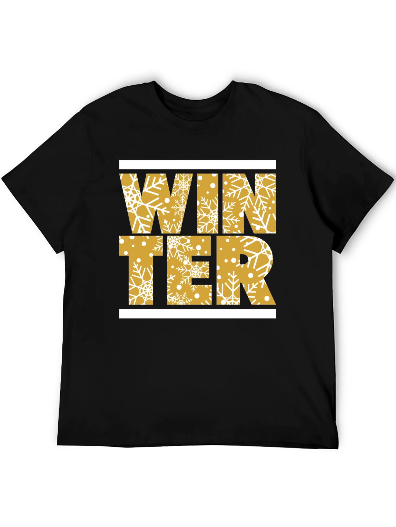 Winter Snowflake Graphic Print Black T-Shirt