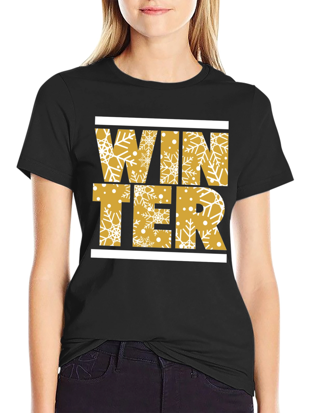 Winter Snowflake Graphic Print Black T-Shirt