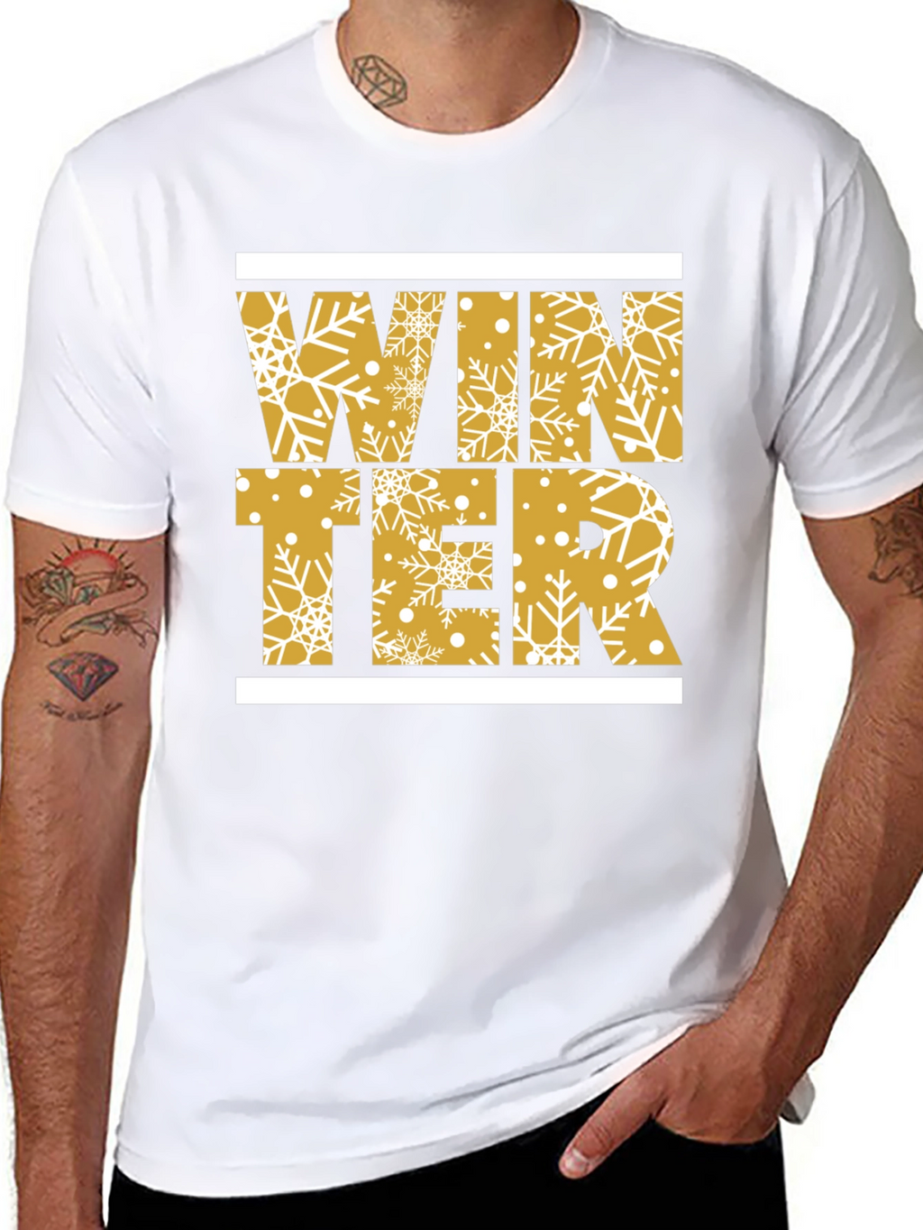 Winter Snowflake Graphic Print Black T-Shirt