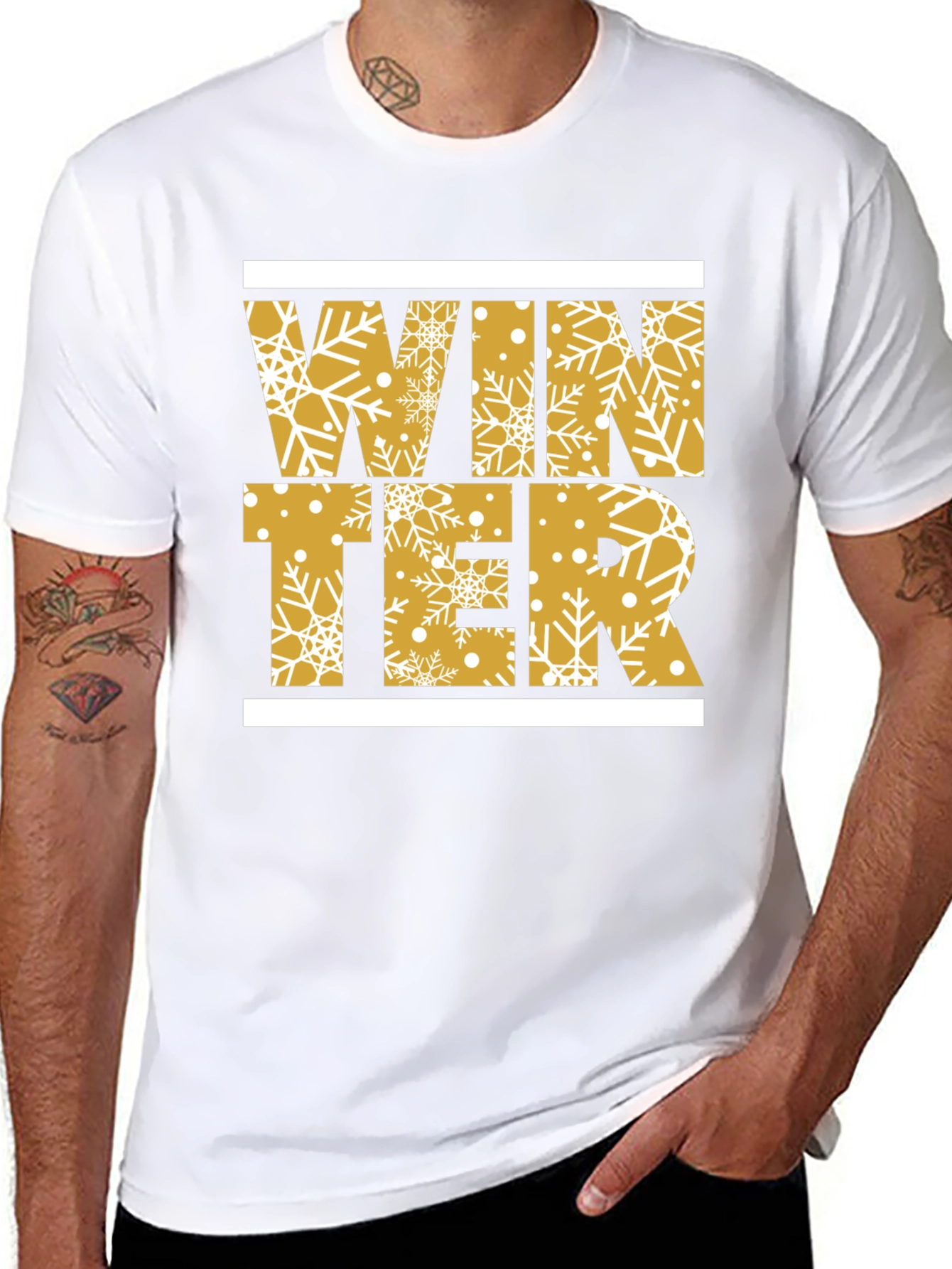 Winter Snowflake Graphic Print Black T-Shirt