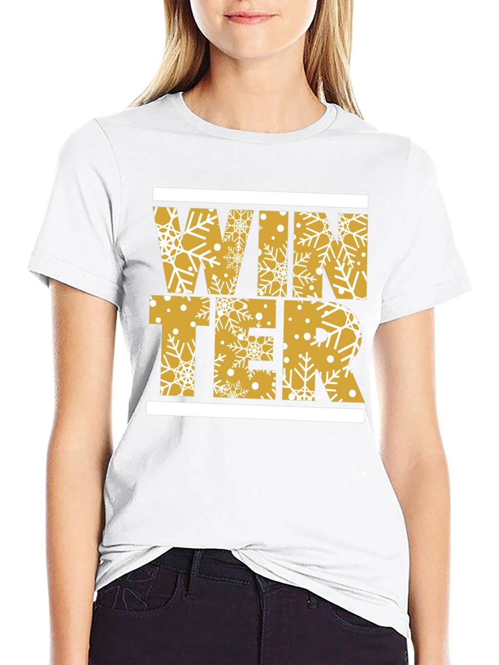 Winter Snowflake Graphic Print Black T-Shirt