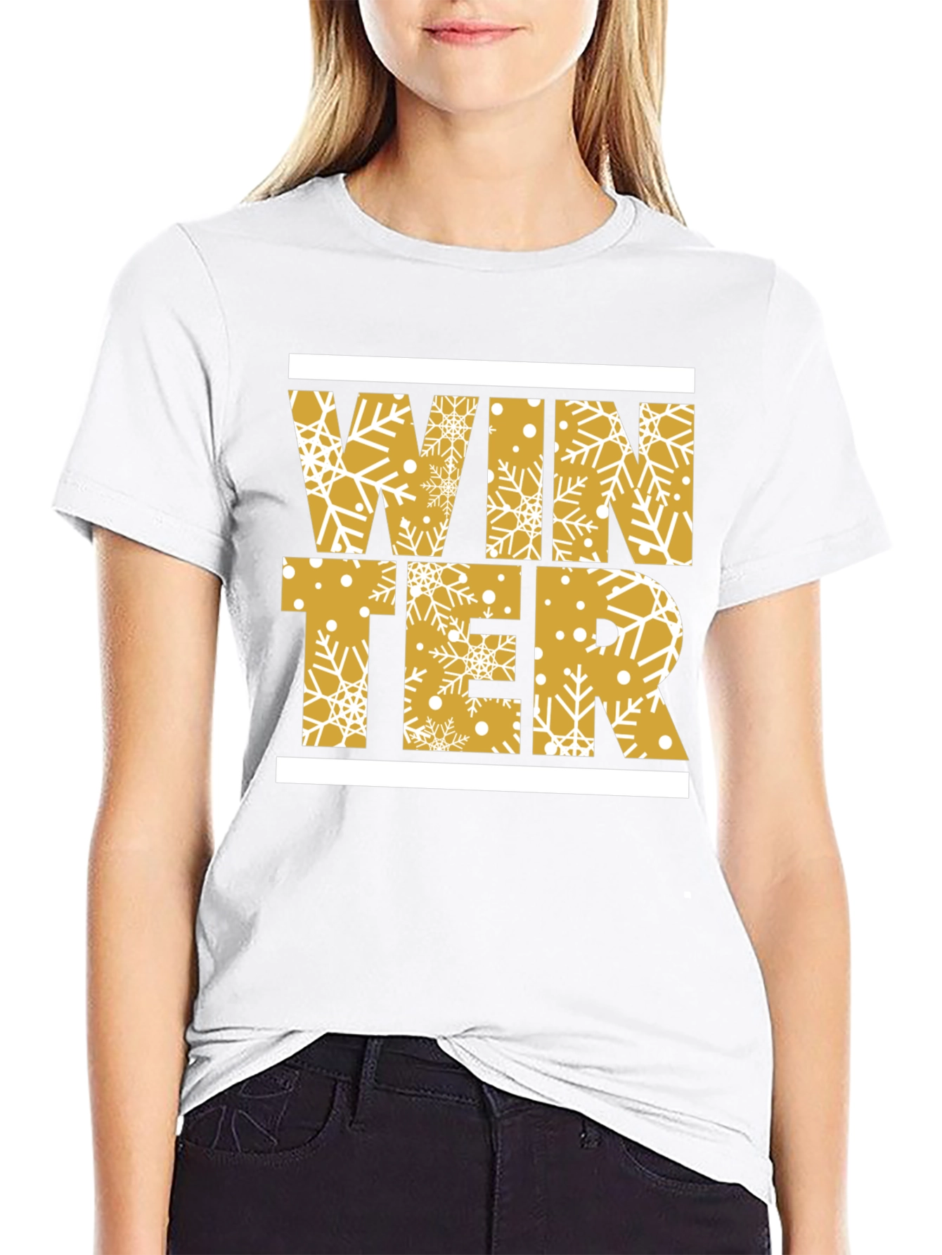 Winter Snowflake Graphic Print Black T-Shirt