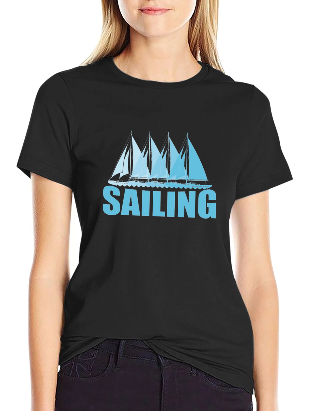 Sailing T-Shirt - Black Tee with Boat Graphic