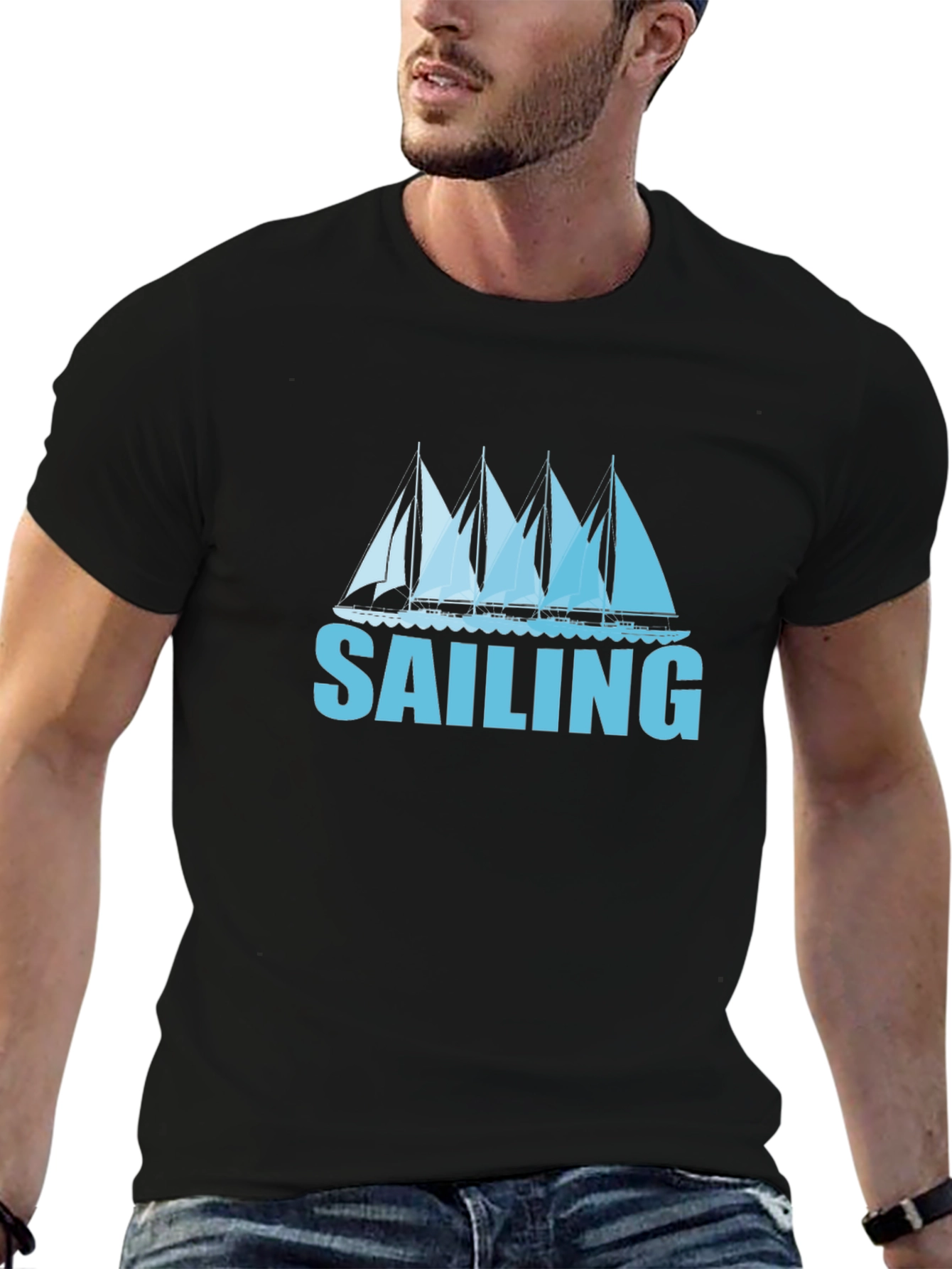 Sailing T-Shirt - Black Tee with Boat Graphic
