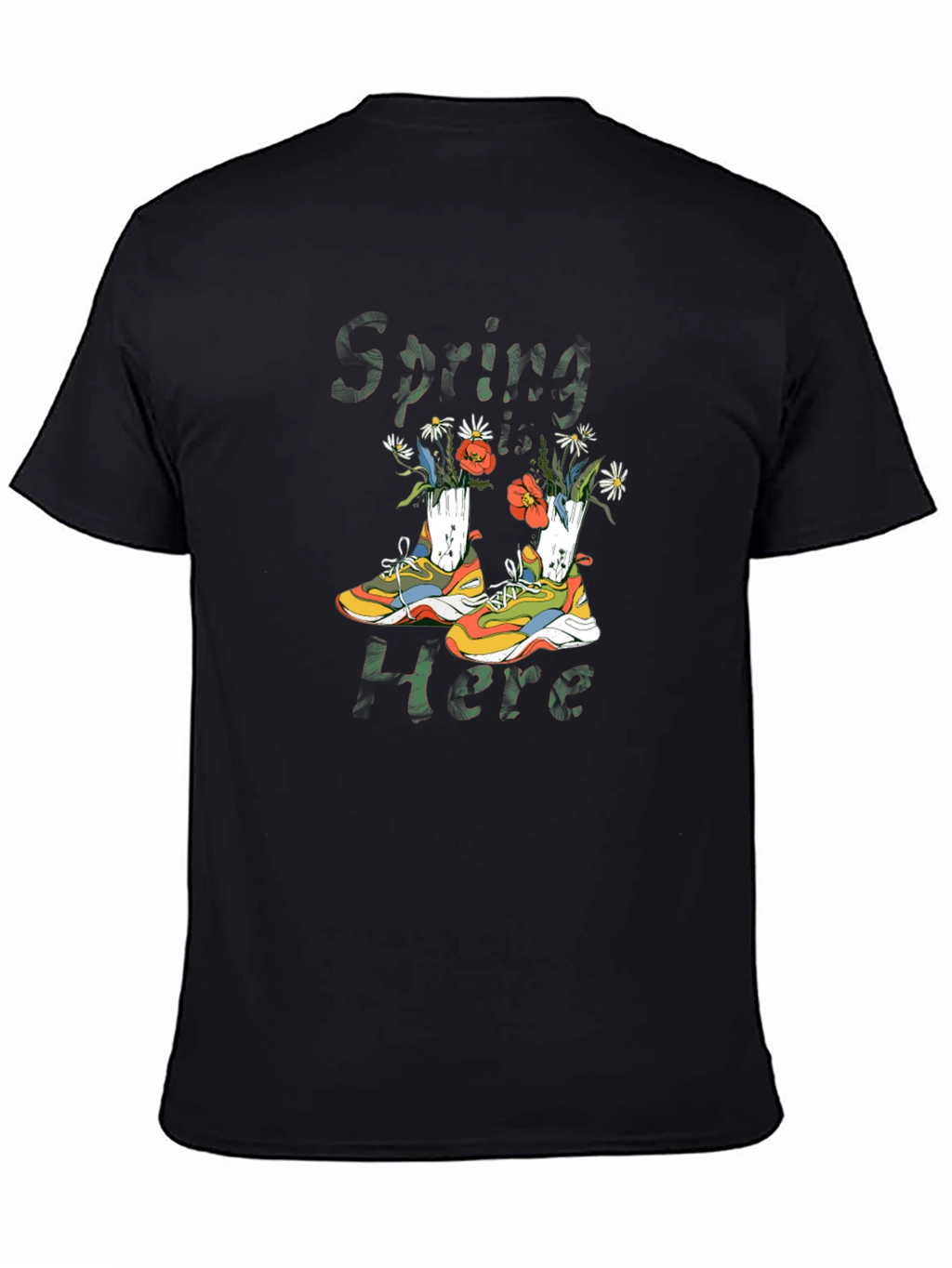 Spring Here T-Shirt with Shoe and Floral Design