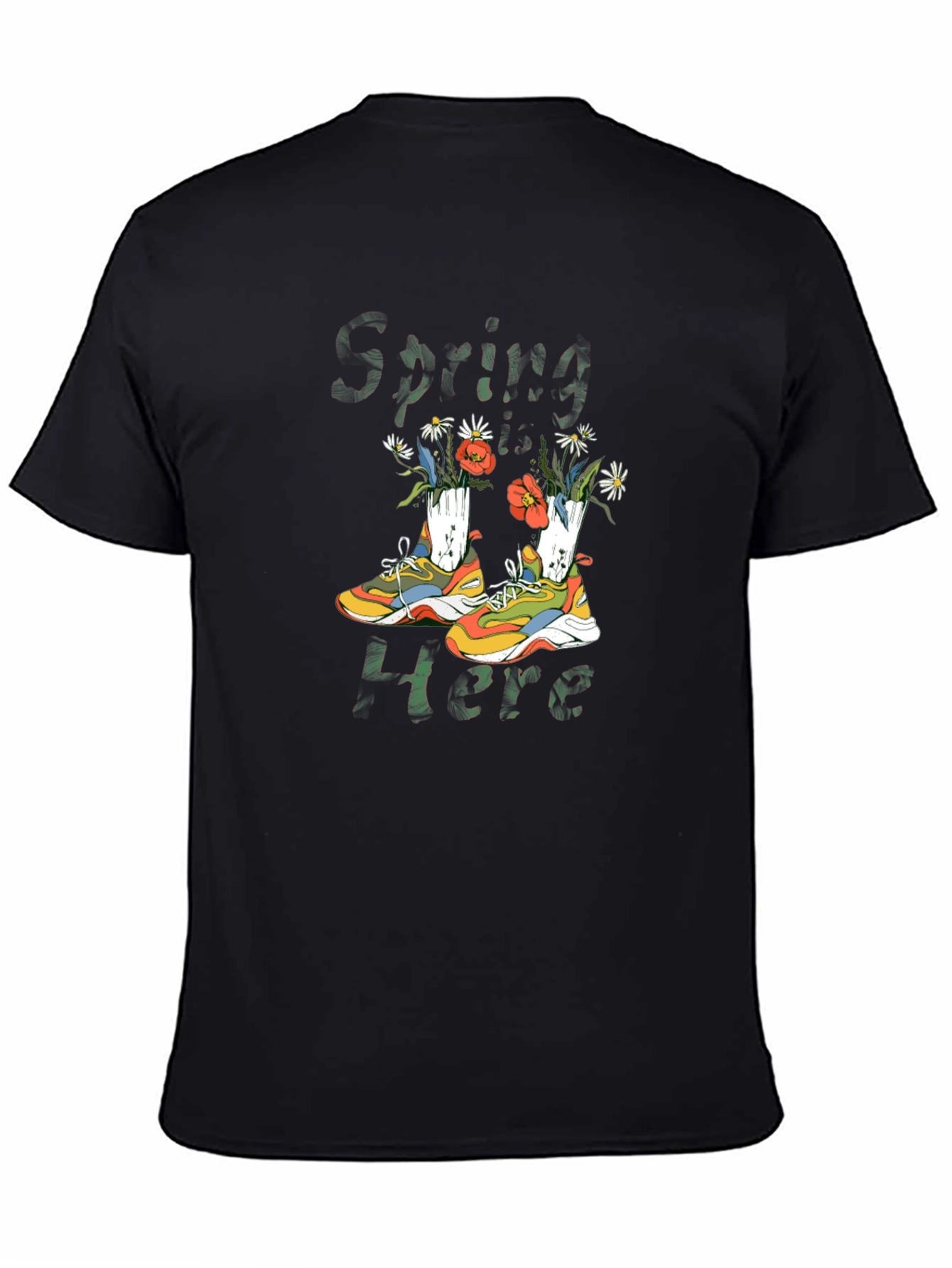 Spring Here T-Shirt with Shoe and Floral Design
