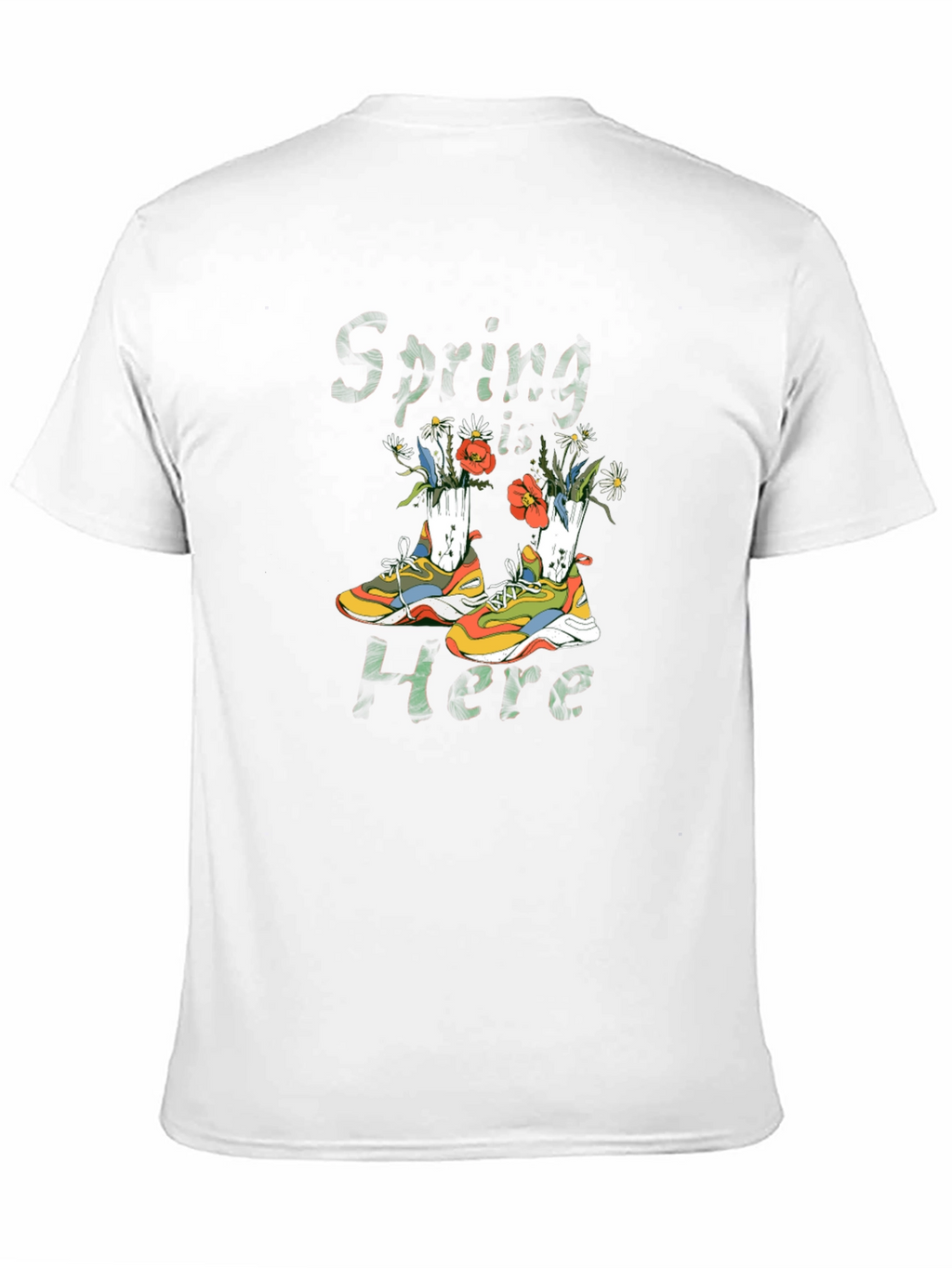 Spring Here T-Shirt with Shoe and Floral Design