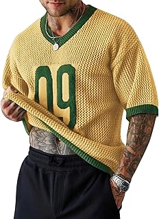 Men's V-Neck Short Sleeve Soccer Jersey Top, Knitted T-Shirt in Many Colors