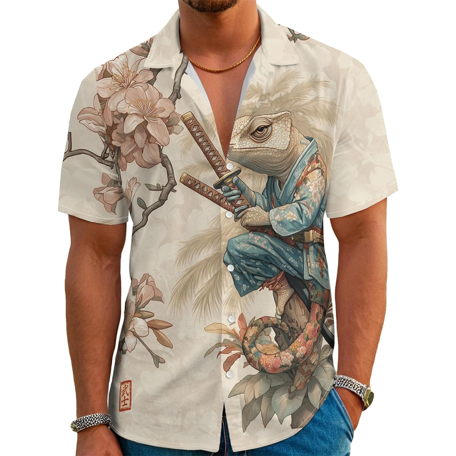 Funny Cartoon Print Hawaiian Shirt for Men Beach Vacation Casual Short Sleeve