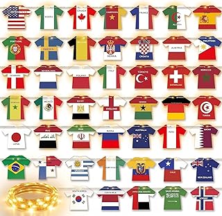 Soccer Jersey Flag Banner with LED String Lights, 49 Countries World Cup Party Decor