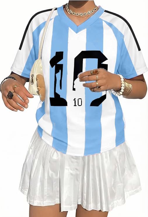 Women's Oversized Soccer Jersey V-Neck Short Sleeve Top