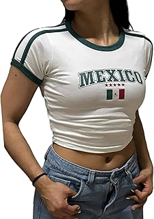 Women's Mexico Y2K Soccer Jersey Crop Top - Vintage Short Sleeve Graphic Tee
