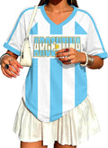 Oversized Mexico Brazil Soccer Jersey, V-Neck Y2K Fan Top