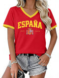 Women's Spain Soccer Jersey Y2K V-Neck Tee