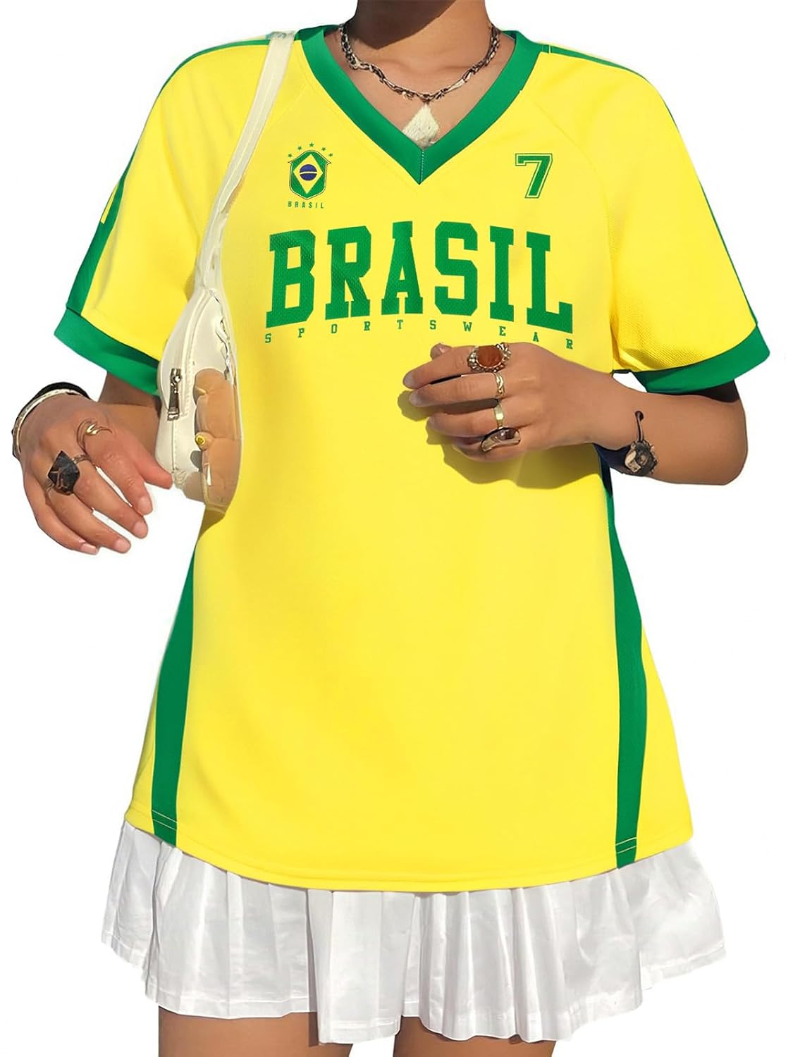 Women's Y2K V-Neck Soccer Jersey Top - Brazil Mexico USA Fan Tee