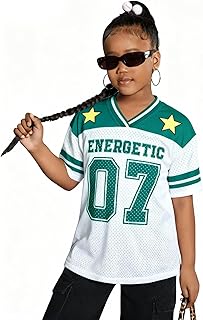 Girl's Oversized Short Sleeve V-Neck Mesh Soccer Jersey Tee