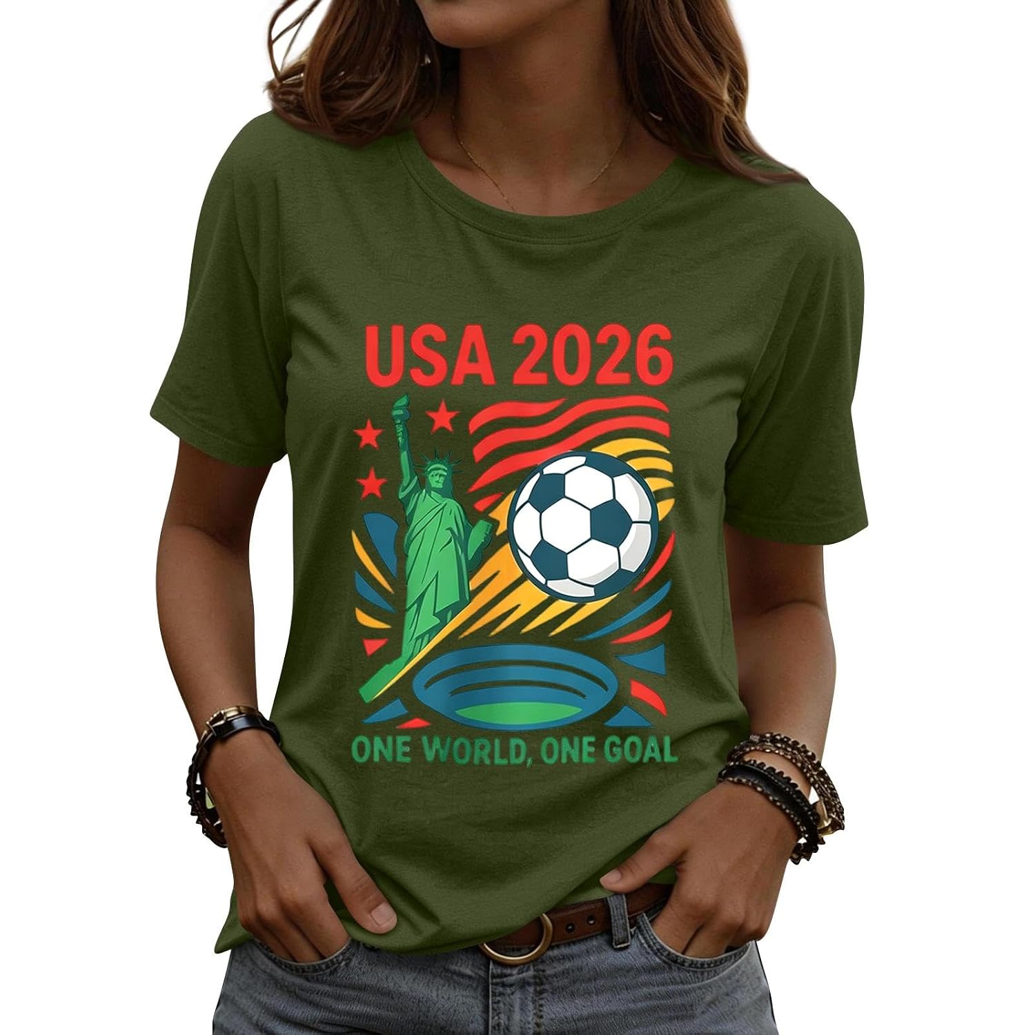 Women's Soccer Cup T-Shirt, Crew Neck, Short Sleeve, Printed Top