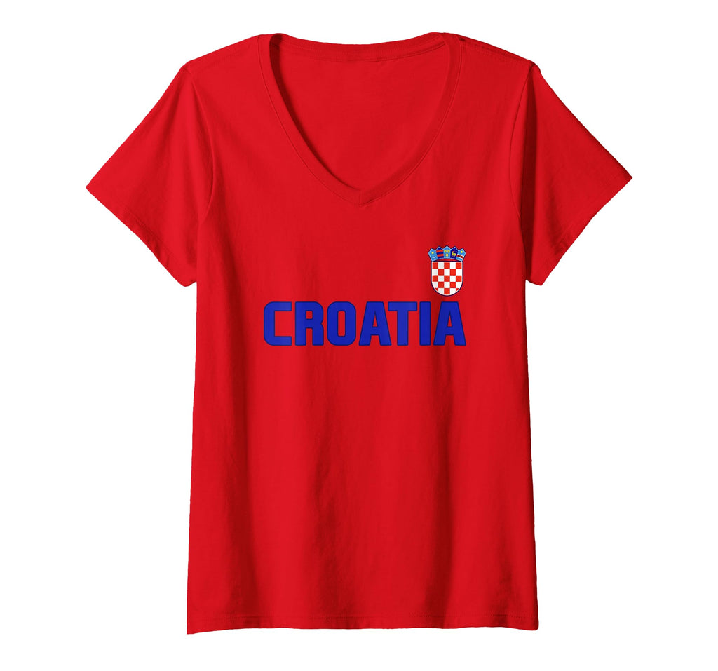 Women's Croatia Flag V-Neck Soccer T-Shirt