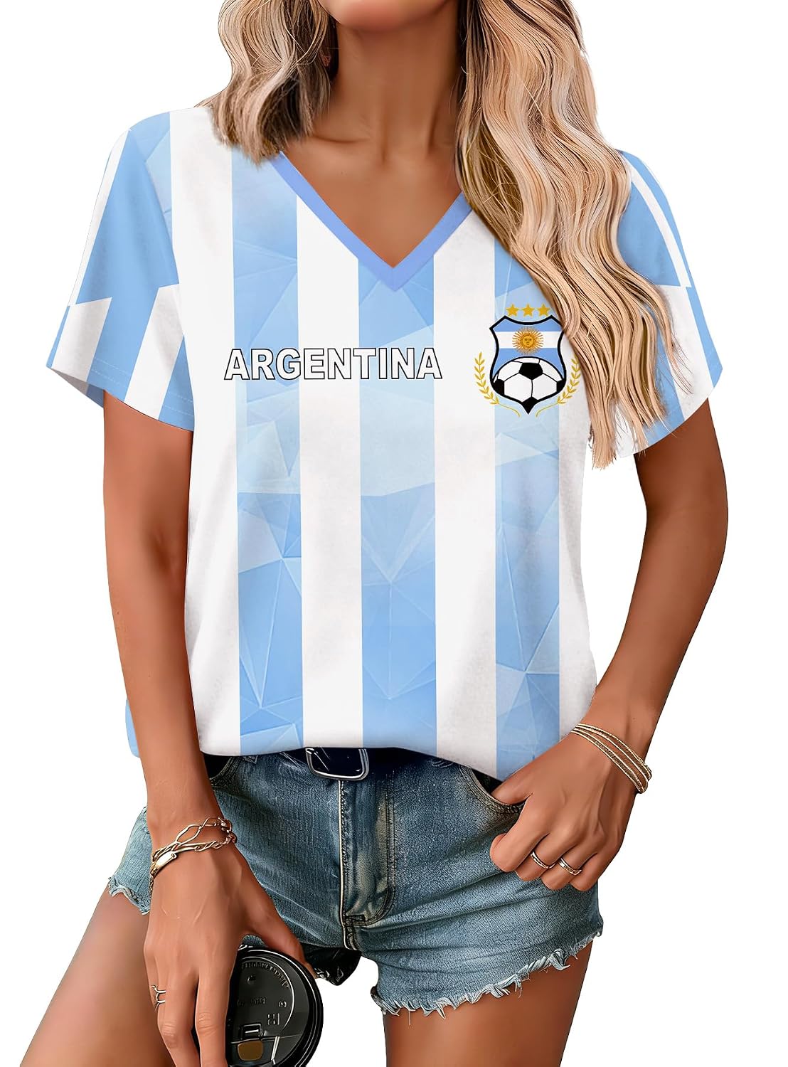 Women's Soccer Jersey Short Sleeve V-Neck Graphic Top