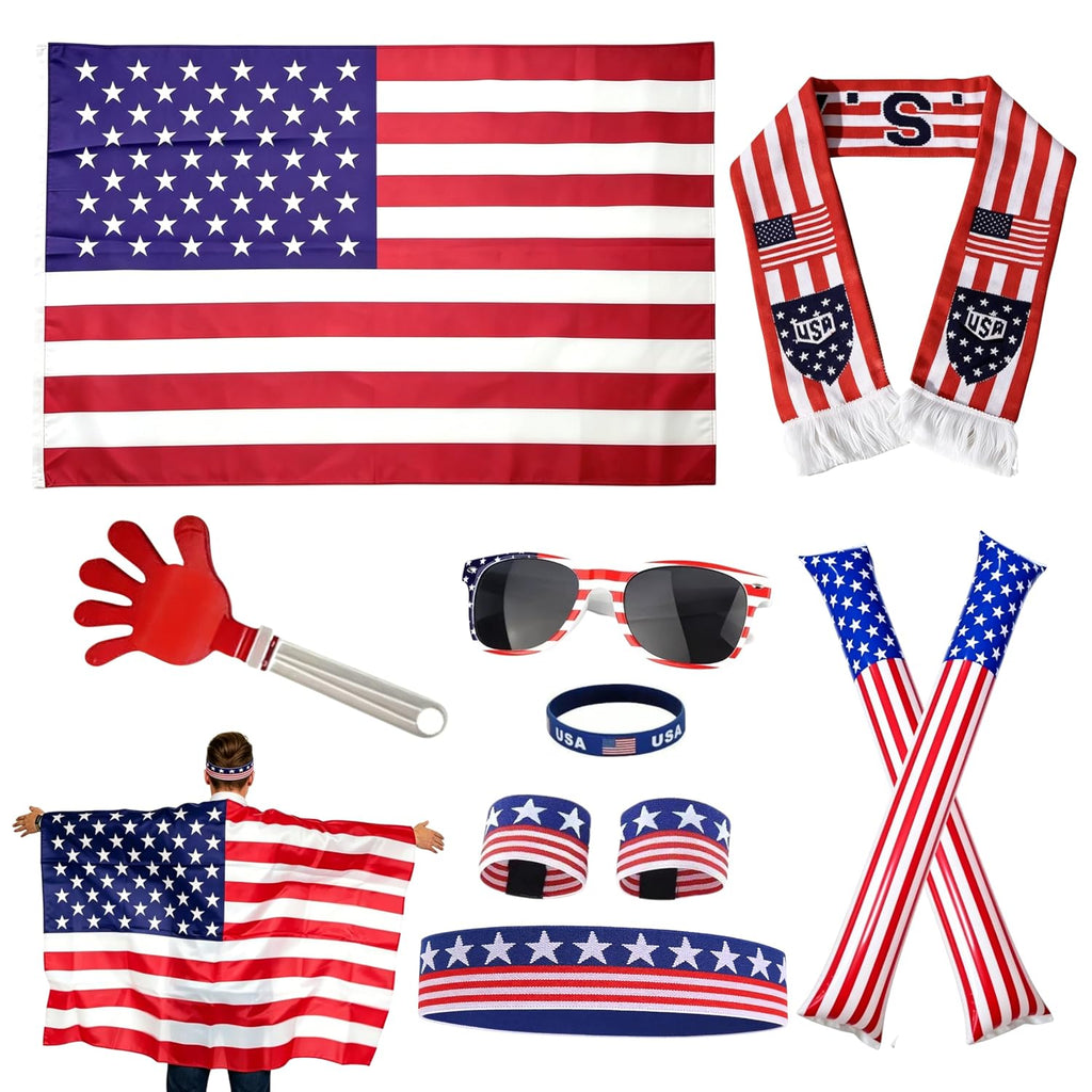 USA Soccer Fan Gear Kit - 10pc Patriotic Soccer Accessories for Game Day & Watch Party