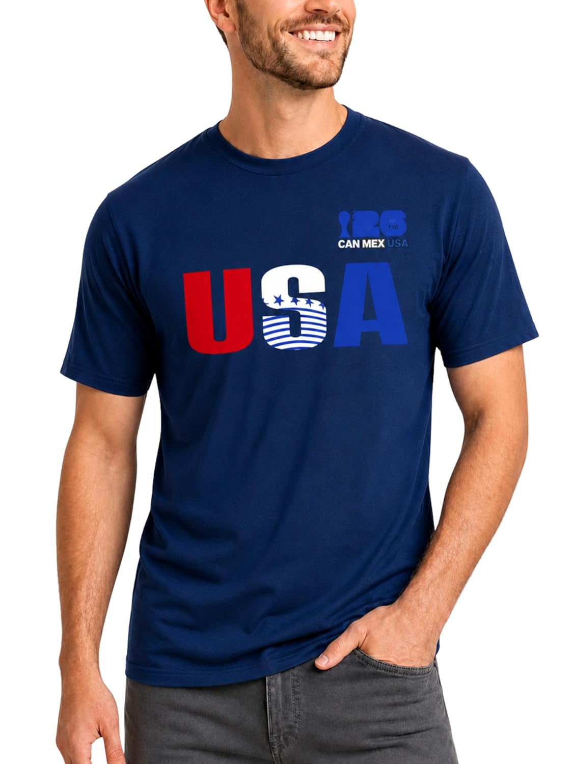 Men's Big & Tall FIFA World Cup 2026 USA Graphic Crewneck Short Sleeve 100% Cotton T-Shirt
