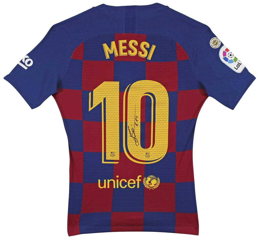 Barcelona Messi Red Checkerboard Soccer Jersey - Autographed