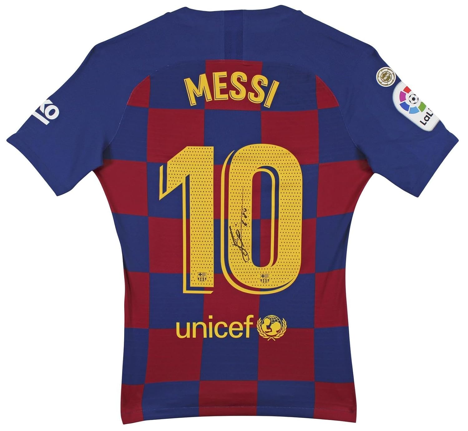 Barcelona Messi Red Checkerboard Soccer Jersey - Autographed