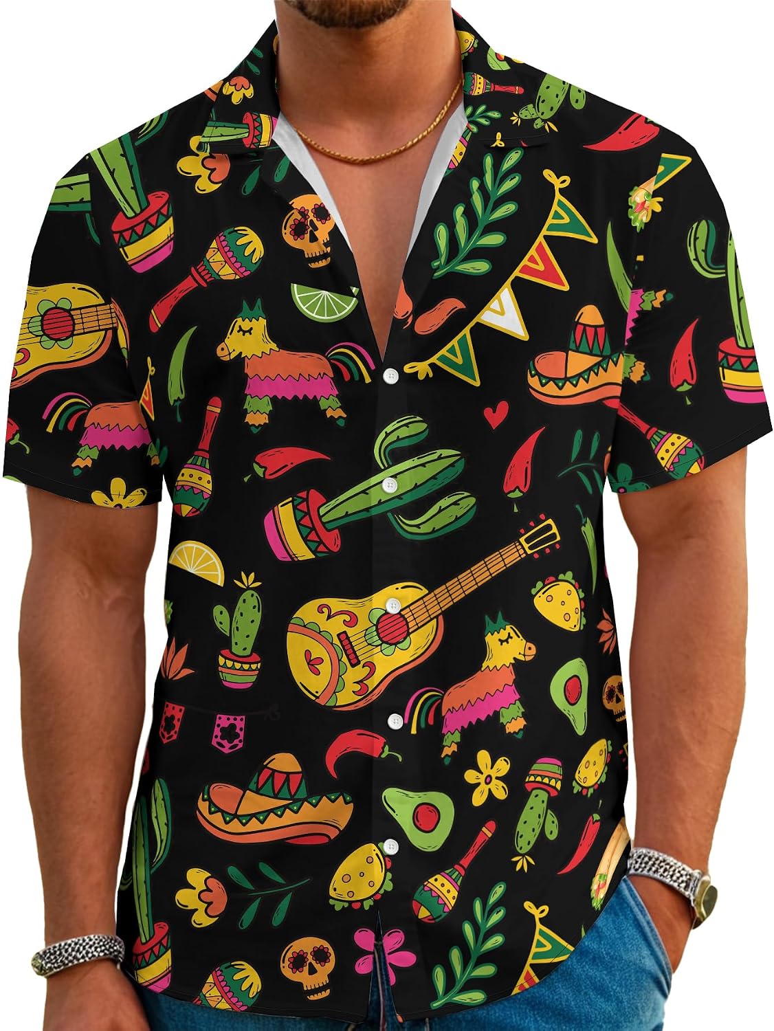 Men's Short Sleeve Casual Button Down Hawaiian Shirt Tropical Print