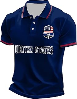 Men's Soccer Graphic Polo Jersey, Crew Neck Short Sleeve Casual Spring Top