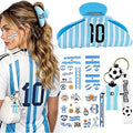 Sky Blue Stripe No.10 Soccer Jersey Keychain, Hair Clip & Argentina Flag Tattoos Gift Set