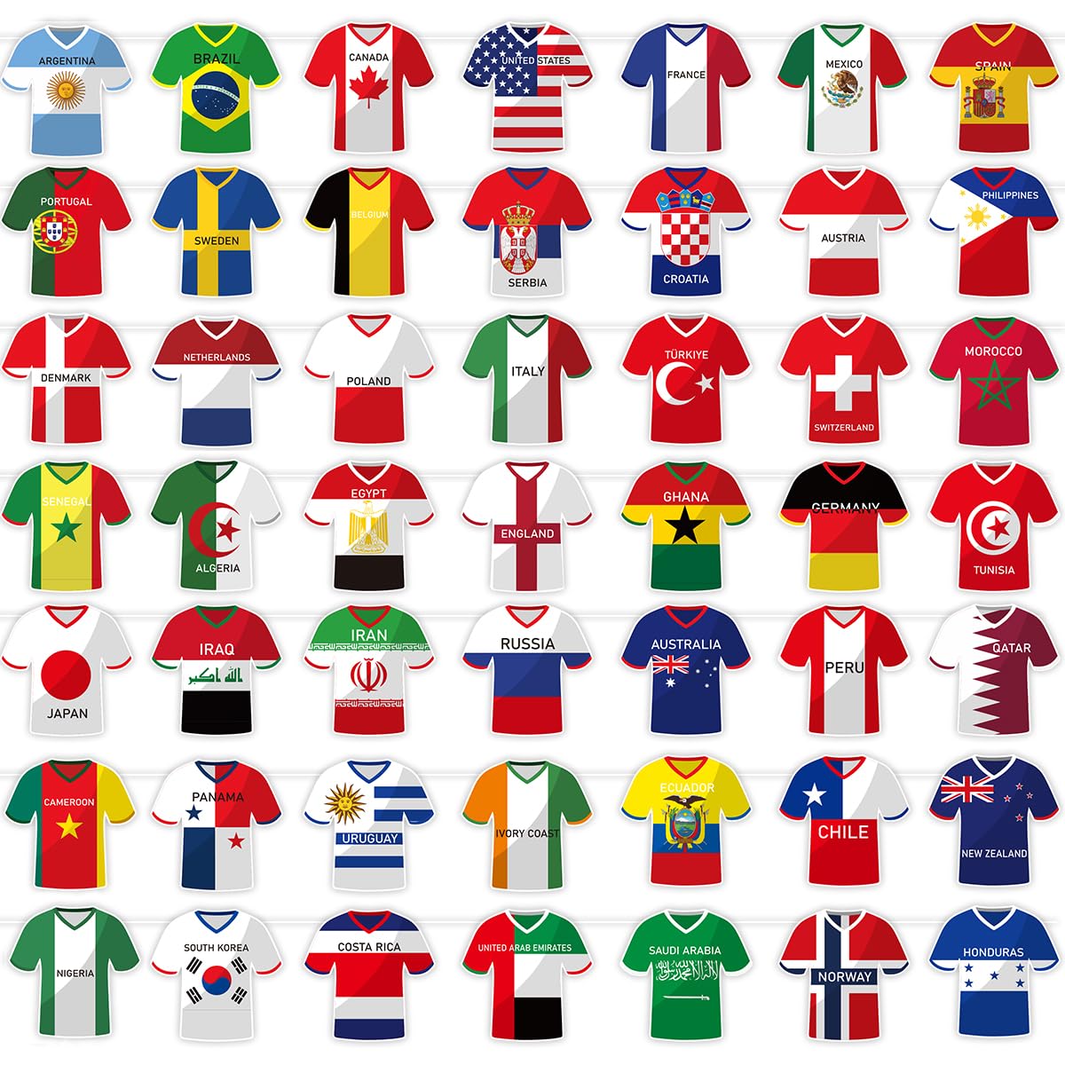 49 Countries Soccer Jersey Flag Banner Bunting, Paper Hanging Decor Set