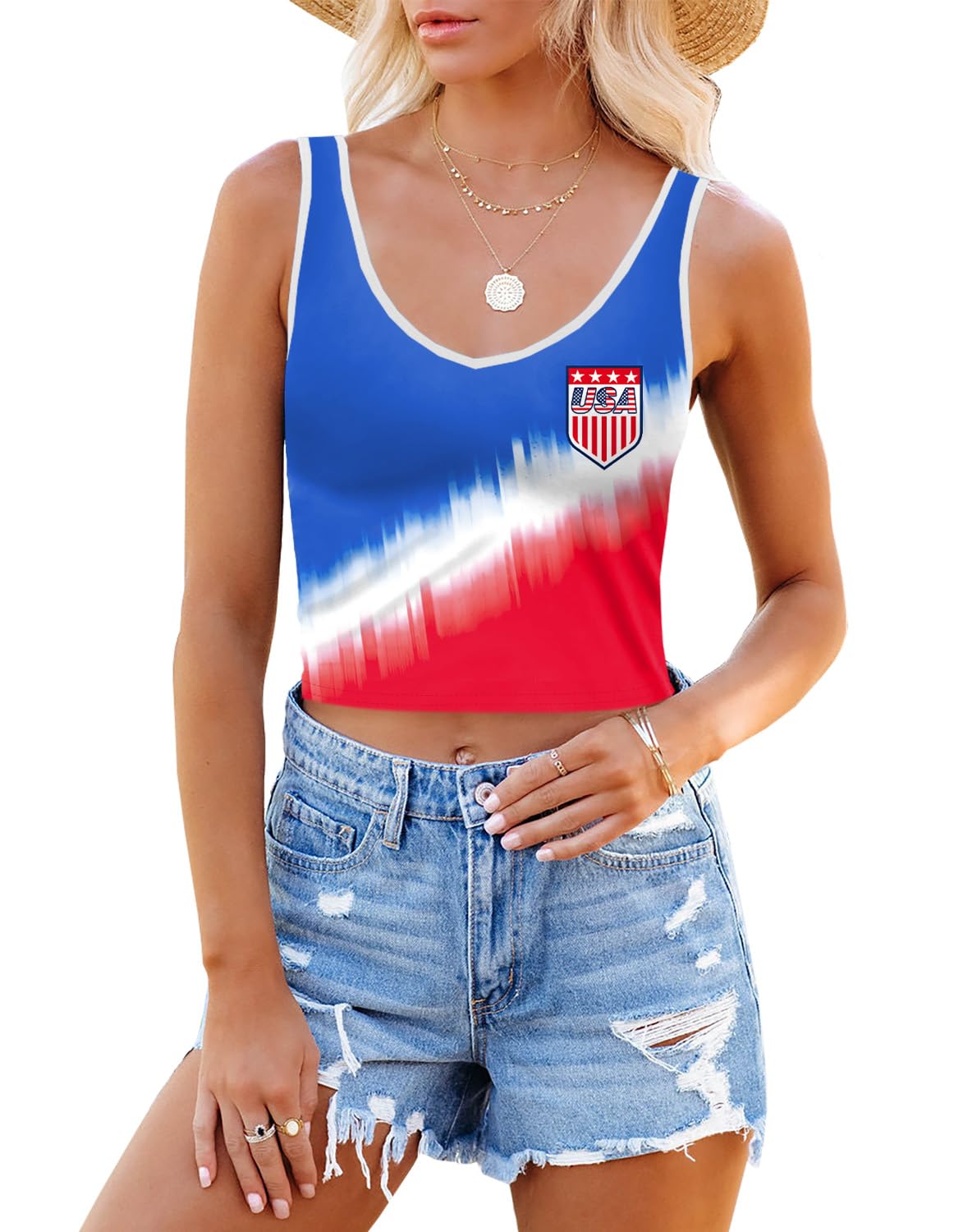 Women's Sleeveless Soccer Jersey Crop Tank Top - Y2K Graphic Slim Fit