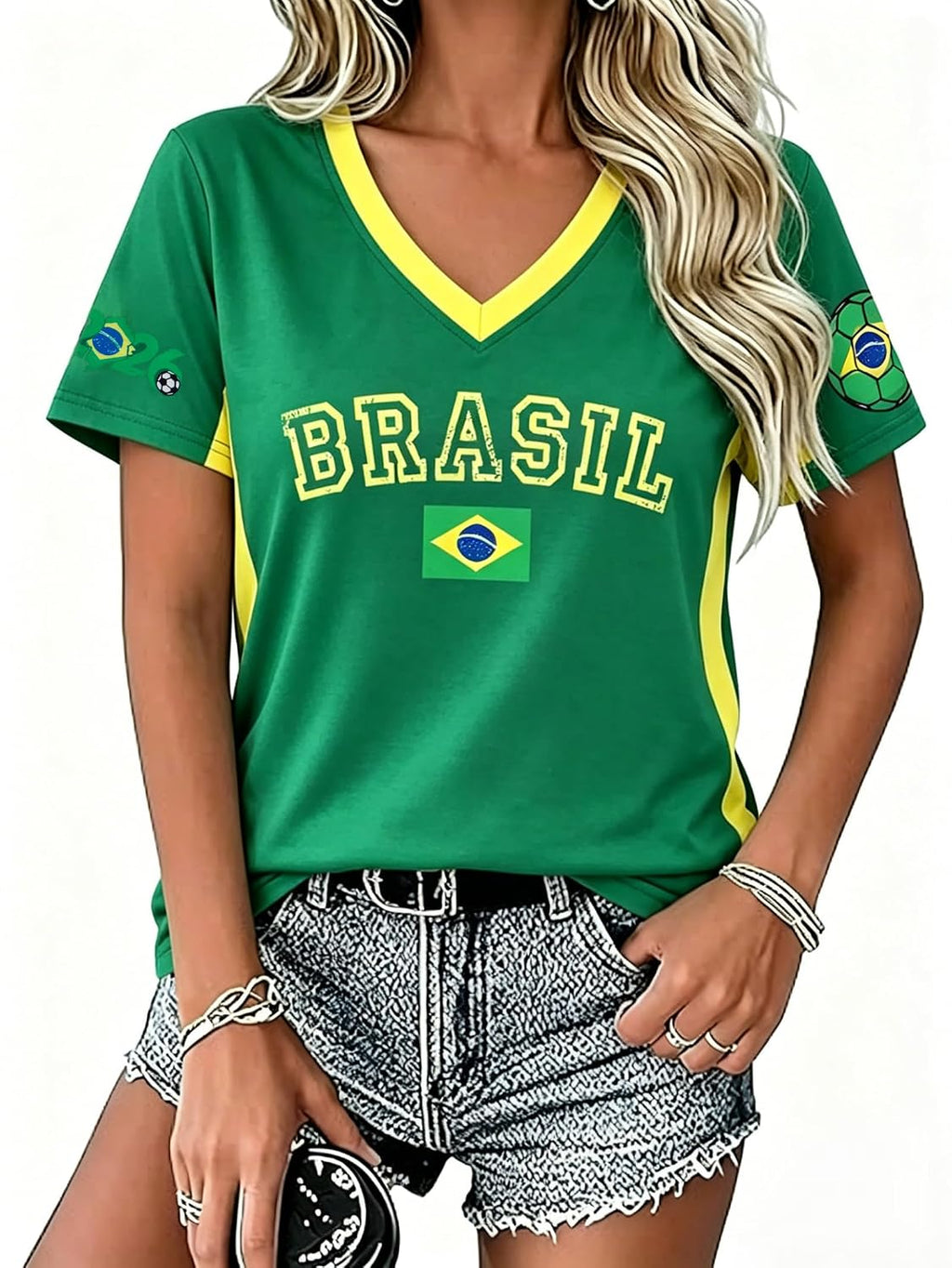 Women's USA Soccer Jersey Y2K V-Neck Short Sleeve Game Day T-Shirt