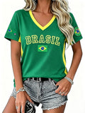 Women's USA Soccer Jersey Y2K V-Neck Short Sleeve Game Day T-Shirt