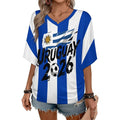Women's V-Neck Soccer Jersey T-Shirt, Loose Fit Short Sleeve Novelty Print