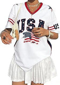 Oversized Patriotic USA Soccer Jersey T-Shirt for Women - American Flag Graphic V-Neck Y2K